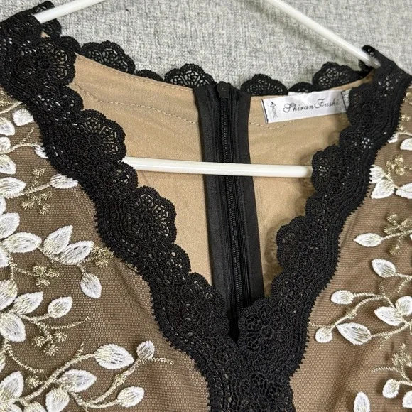 Shiran Fushi Floral Lace Black White Long Sleeve Midi Party Cocktail Dress L/XL - Picture 5 of 11